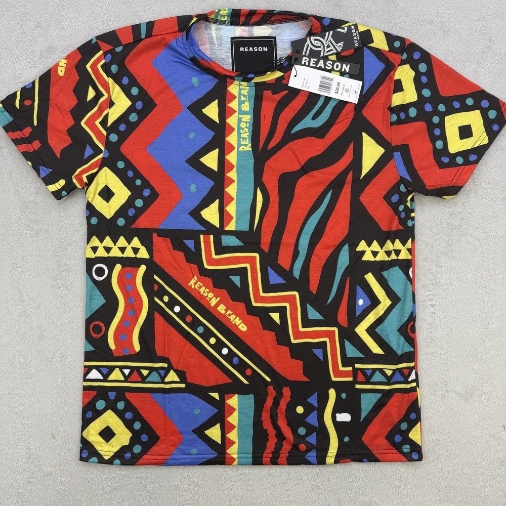 Reason Brand Shirt Mens Medium Abstract Geometric‎ Print Streetwear Tee